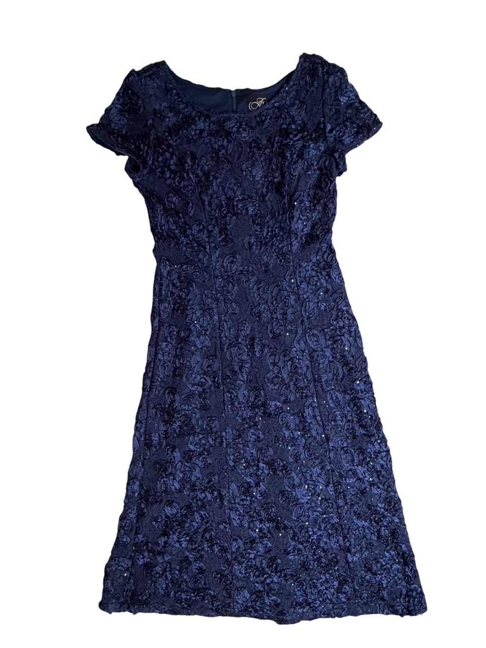 Alex Evenings blue satin sequined rosette maxi formal evening gown women’s sz 12 - Picture 7 of 9